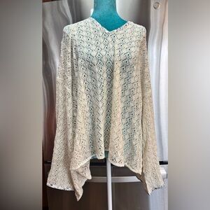 POL Cream Lace Open Knit, Hooded Sweater